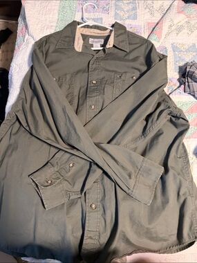 Carhartt Men's Olive Utility Shirt Jacket with Tan Collar Trim